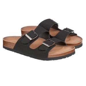 SKECHERS Women Relaxed Fit Luxe Foam Slip on Buckle Sandal -Black